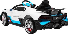Ramiz Detské autíčko na batérie Bugatti Divo biele + diaľkové ovládanie + EVA kolesá + pomalý štart + LED + MP3