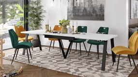 AVERY Biela matná / čierna spodná časť - LOFTOVÝ / PRIEMYSELNÝ STÔL DO OBÝVAČKY/ JEDÁLNE ROZKLADACÍ DO 290 cm!