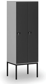 Drevená šatníková skrinka S4 s podnožou, 2 oddiely, 1871 x 600 x 500 mm, demont, mechanický kódový zámok, sivá/grafit