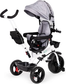 ECOTOYS otočná trojkolka 360° s strieškou, 5-bodovými pásmi, EVA kolesá, šedá