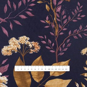 Biante Bavlnený okrúhly obrus Sandra SA-591 Jesenné vetvičky na tmavo modrom Ø 100 cm