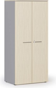 Kancelárska policová skriňa PRIMO GRAY s dverami, 800 x 500 x 1781 mm, sivá/breza