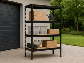 Regál 180x180x50 cm profesionálny 4-policový, nosnosť 1200 kg - čierny