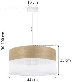 Závesné svietidlo Wood, 1x dýha zlatý dub/biele PVC tienidlo, (fi 44cm)