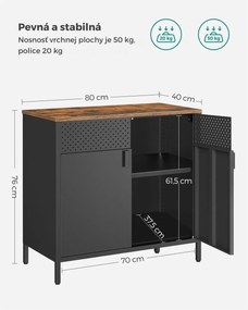 Kovová úložná skrinka BRIX, 76x80x40cm, čierna/hnedá SongmicsHome