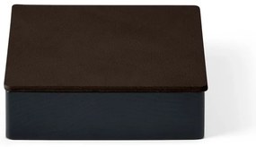 Čierny/hnedý drevený/z eko kože úložný box s vekom/dekoratívny 11x11x3,5 cm Square Nupo – LIND DNA