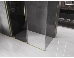 Mexen Velar, sprchový kút s posuvnými dverami 150 x 90 cm, 8mm šedé sklo, zlatá matná, 871-150-090-41-55