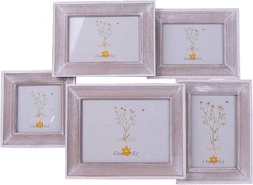 Hnedý drevený nástenný fotorám s bielou patinou Woodia - 49*3*36 cm / 10*10/18*13/13*9/10*15/15*10 cm