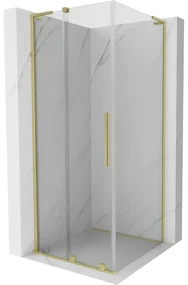 Mexen Velar L, sprchový kút s posuvnými dverami 90 x 90 cm, 8mm číre sklo, zlatá matná, 871-090-090-03-55