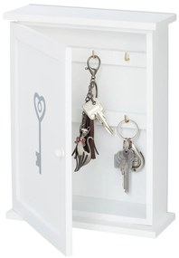 Drevená skrinka na kľúče Relaxdays RD7890A – biela s motívom, 6 háčikov