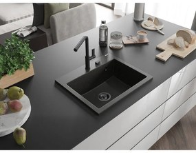 Mexen Oscar, 1-komorový granitový drez 580x490x205 mm, čierna-zlatá metalíza, 6519581000-75-B