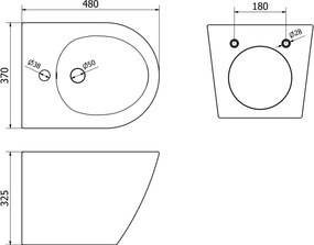 Mexen Lena, závesný bidet 480x370x325 mm, biela - zlatý vzor, 35224809