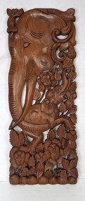 Dekorácia na stenu Slony, teakové drevo, hnedá, 35x90cm, ručná práca