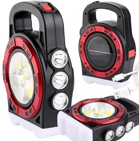 VERK Prenosné dobíjacie solárne LED svietidlo HB-6678C s funkciou powerbanky - červená