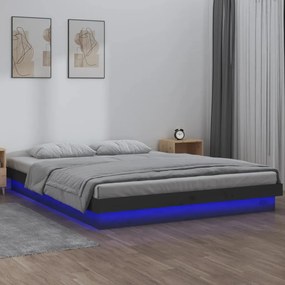 Posteľný rám s LED sivý 135x190 cm 4FT6 dvojlôžko masívne drevo 832755