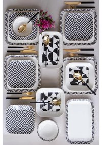 26-dielna jedálenská súprava z kvalitného porcelánu – biela/čierna