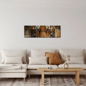 Obraz - Portrét tigra vo vode (s hodinami) (90x30 cm)