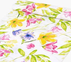 Biante Detské bavlnené posteľné obliečky do postieľky Sandra SA-481 Žlto-ružové akvarelové kvety na bielom Do postieľky 90x140 a 40x60 cm