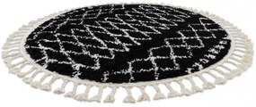 Okrúhly Shaggy koberec BERBER ETHNIC G3802 čierny