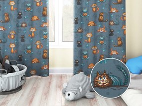 Biante Detský bavlnený záves Sandra SA-705 Mačacia partia na tmavo sivomodrom 150x140 cm