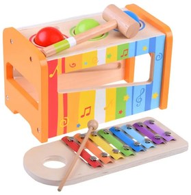 IN0153 Drevený xylofón so zatĺkačkou pre deti - Rainbow 2v1