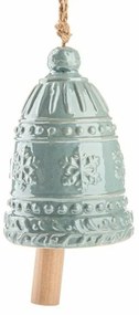 Veľký keramický zvonček s vločkami 16 cm, modrá perleť