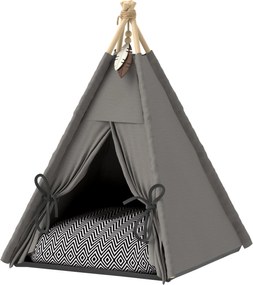 PawHut Teepee stan pre mačky a psov, stan s odnímateľným a prateľným vankúšom, domček pre mačky s protišmykovým dnom, s hračkou, pre mačky do 5 kg a m