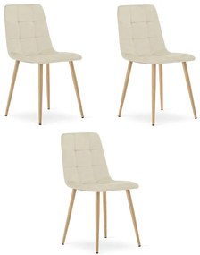 Set troch jedálenských stoličiek KARA zamat svetlobéžový (naturálne nohy) 3 ks