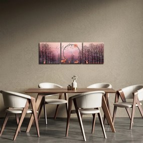 Obraz - Jelene v žiare zapadajúceho slnka (s hodinami) (90x30 cm)