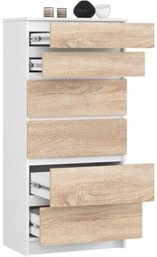 Komoda Kuba 60 cm - 6 zásuviek biela/sonoma