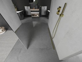 Mexen Kioto, priechodná sprchová zástena 100 x 200 cm, 8mm sklo vzor zrkadlo, 2x zlatá stabilizačná rozpera, 800-100-002-50-50