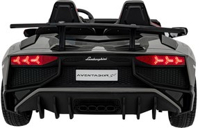 Ramiz Lamborghini Aventador SV batéria pre 2 deti Sivá + Bezkartáčový motor + Nafukovacie kolesá + LED audio