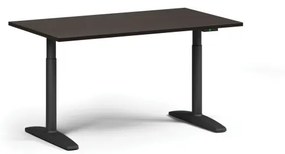 Výškovo nastaviteľný stôl OBOL, elektrický, 675-1325 mm, doska 1400x800 mm, čierna zaoblená podnož, wenge