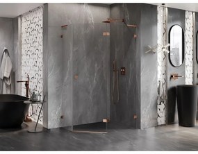 Mexen Lunar, L pravý výklopný päťuholníkový sprchový kút 100 x 90 cm, 8mm číre sklo, profil ružové zlato, 831L-100P-090L-60-00-P