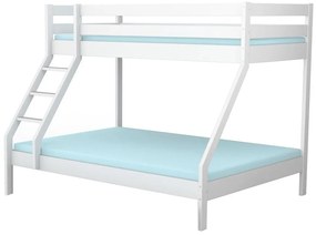 Poschodová posteľ z masívu DENIS vr. oboch roštov - 200x90/140 cm - biela