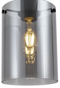 Dizajnové závesné svietidlo čierne s dymovým sklom - Domo