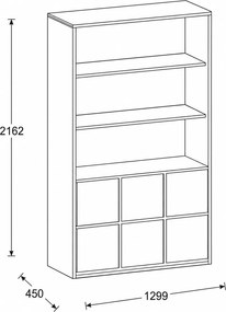 Kancelárska skriňa FRAME, 6x dvere, 2x polica, 1299 x 450 x 2162 mm, PUSH-lock, breza