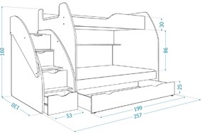 GL Multifunkčná poschodová posteľ Max 3 Farba: Biela