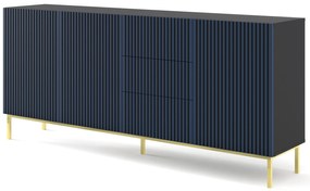 Komoda F 3D3S 200 Rowanna (čierna + tmavomodrá + zlatá). Akcia -20%. Vlastná spoľahlivá doprava až k Vám domov. 1125074
