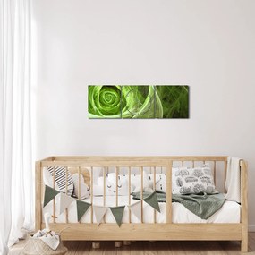 Obraz - Abstraktné ruže zelená (s hodinami) (90x30 cm)