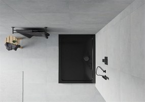 Mexen Flat, akrylátová sprchová vanička 130x90x5 cm SLIM, čierna, čierny sifón, 40709013B