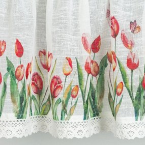 Biela záclona STELLA s potlačou tulipánov 150x30 cm