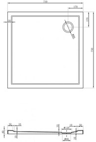 Mexen Flow, štvorcová sprchová vanička slim 75 x 75 cm, čierna matná, 46S707575