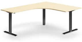 Kancelársky stôl QBUS, rohový, 1600x2000 mm, T-rám, čierny rám, breza