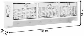 Kondela Vešiaková polica s 3 košíkmi, biela, RAFAELLO
