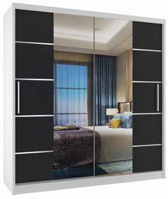 Šatníková skriňa 158 cm Belini biely mat / čierny mat s posuvnými dverami zrkadlom a zásuvkami ME SZP7/0/W/B/0/KLAL