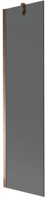 Mexen Next, vaňová zástena 1-krídlová 50 x 150 cm, fixné krídlo, 6 mm šedé sklo, ružové zlato profil, 895-050-000-00-40-60