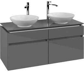 VILLEROY &amp; BOCH Legato závesná skrinka pod dve umývadlá na dosku, 4 zásuvky, 1200 x 500 x 550 mm, Glossy Grey, B58400FP