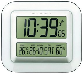 Digitálne nástenné DCF hodiny s teplomerom a vlhkomerom Techno Line WS 8006 (28 cm) – bielostrieborné