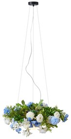 Bohemian závesná lampa čierna s farebnými kvetmi modrá a biela - Flower Power